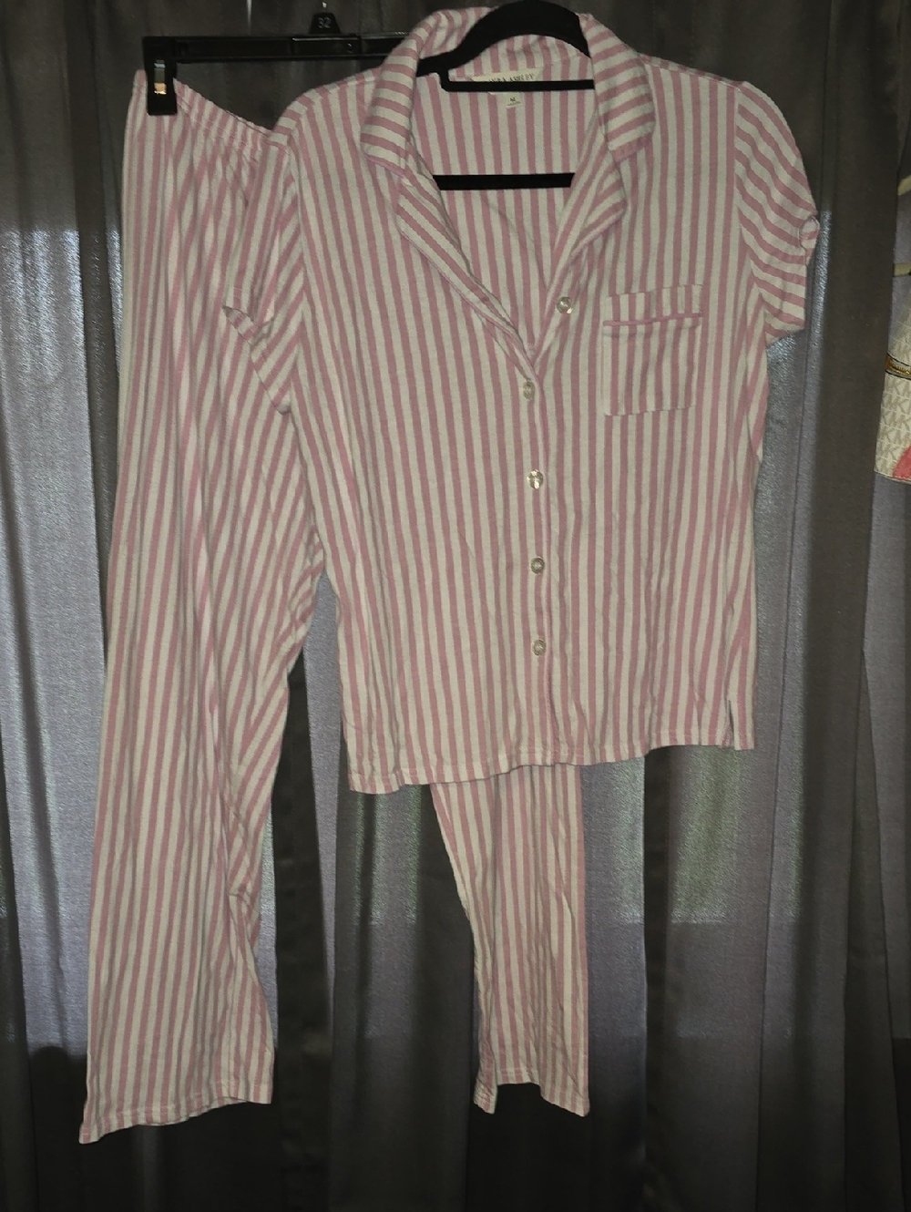 Laura Ashley Pink and White Striped Pajama Set